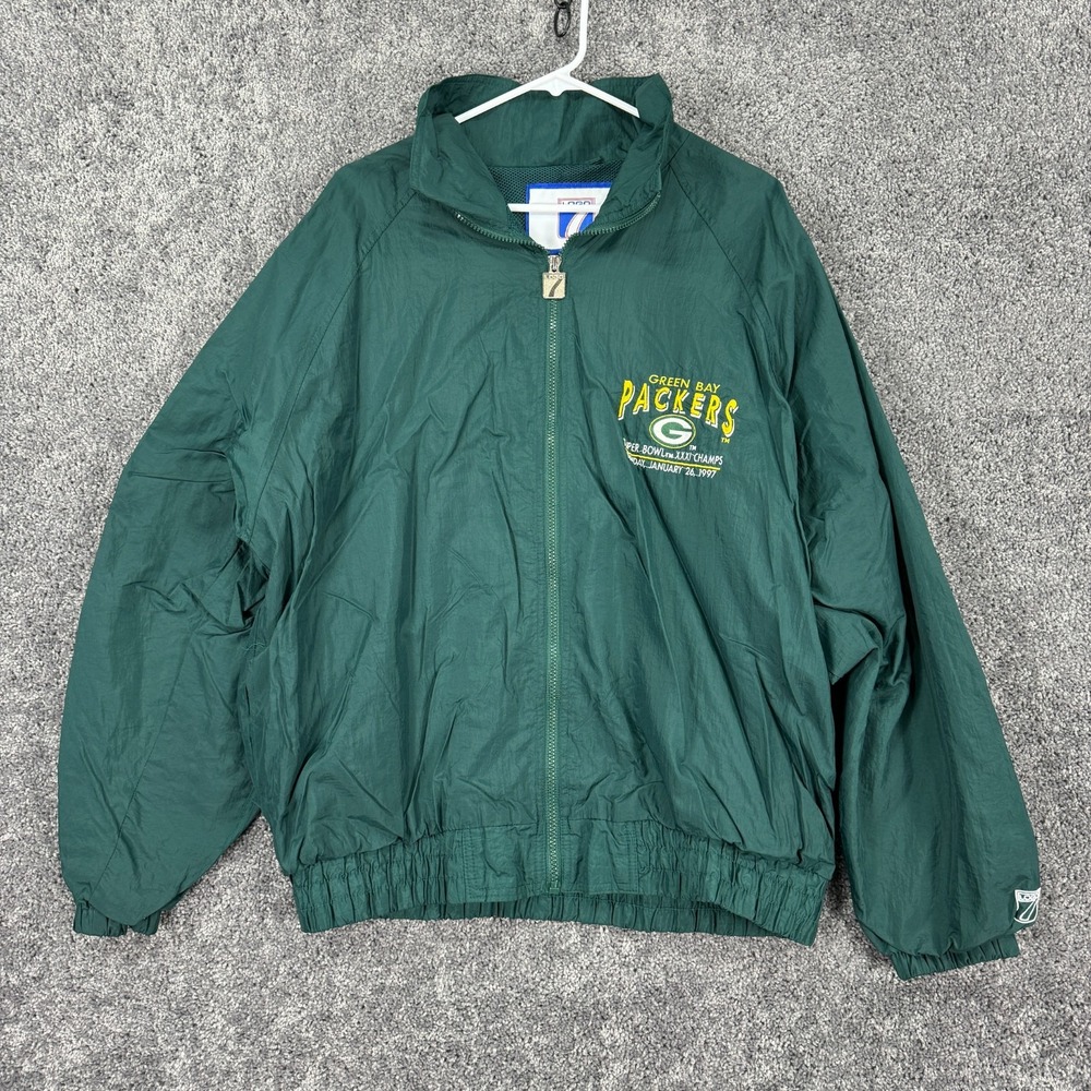 Vtg Green Bay Packers Logo 7 Jacket Mens Large Zip Windbreaker Logo Football
